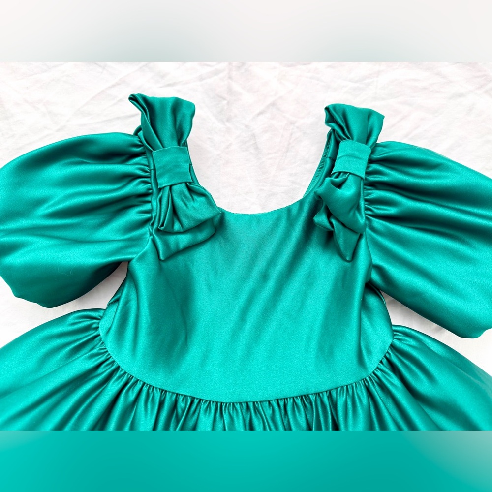 Janie & Jack The Satin Holiday Dress Emerald Green | Toddler 18-24m - Picture 6 of 14